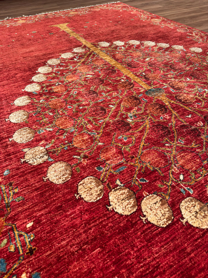 Pomegranate Tree Original Handwoven Red Root Dye Wool Rug 204x305 cm (6.22 square meters) - 7x10 ft 