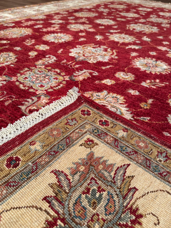 Uşak Orijinal El Dokuması Kırmızı Krem Kök Boya Yün Halı 202x294 5.94 Metrekare - 7x10 ft