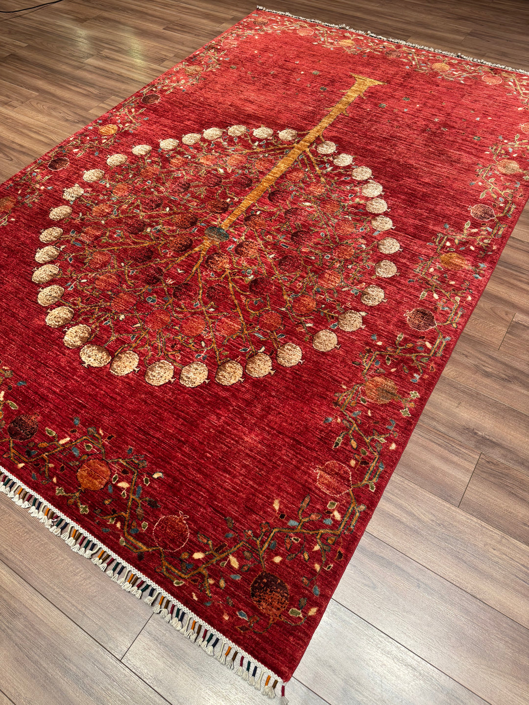 Pomegranate Tree Original Handwoven Red Root Dye Wool Rug 204x305 cm (6.22 square meters) - 7x10 ft 