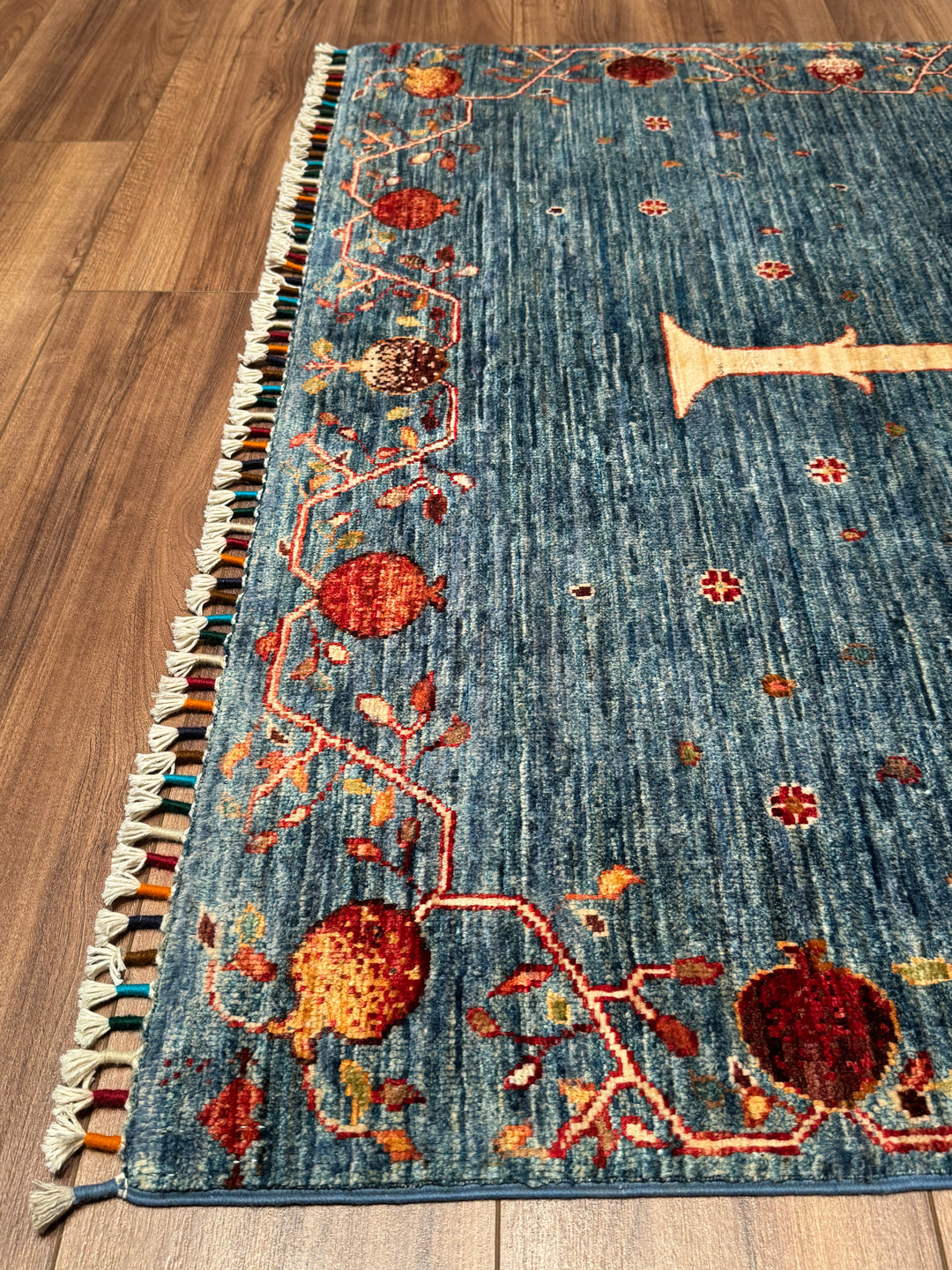 Pomegranate Tree Original Handwoven Blue Root Dye Wool Rug 125x182 cm (2.28 square meters) - 4x6 ft 