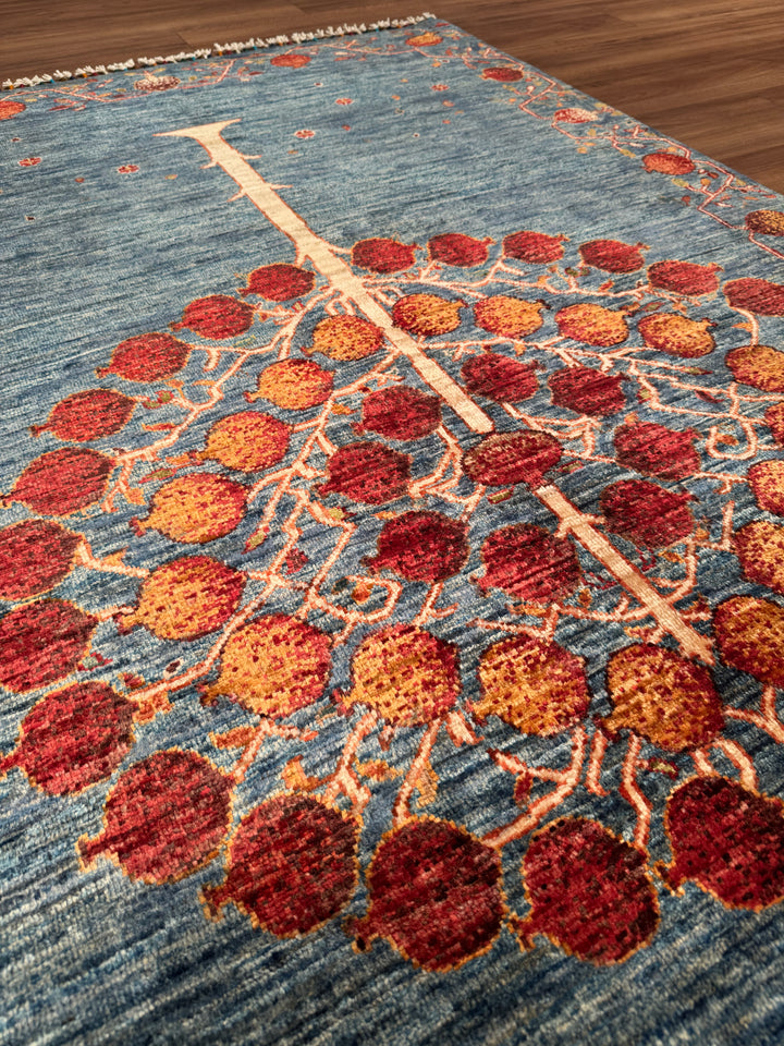 Pomegranate Tree Original Handwoven Blue Root Dye Wool Rug 125x182 cm (2.28 square meters) - 4x6 ft 