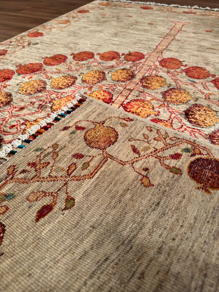 Pomegranate Tree Original Handwoven Beige Root Dye Wool Rug 126x186 cm (2.34 square meters) - 4x6 ft 