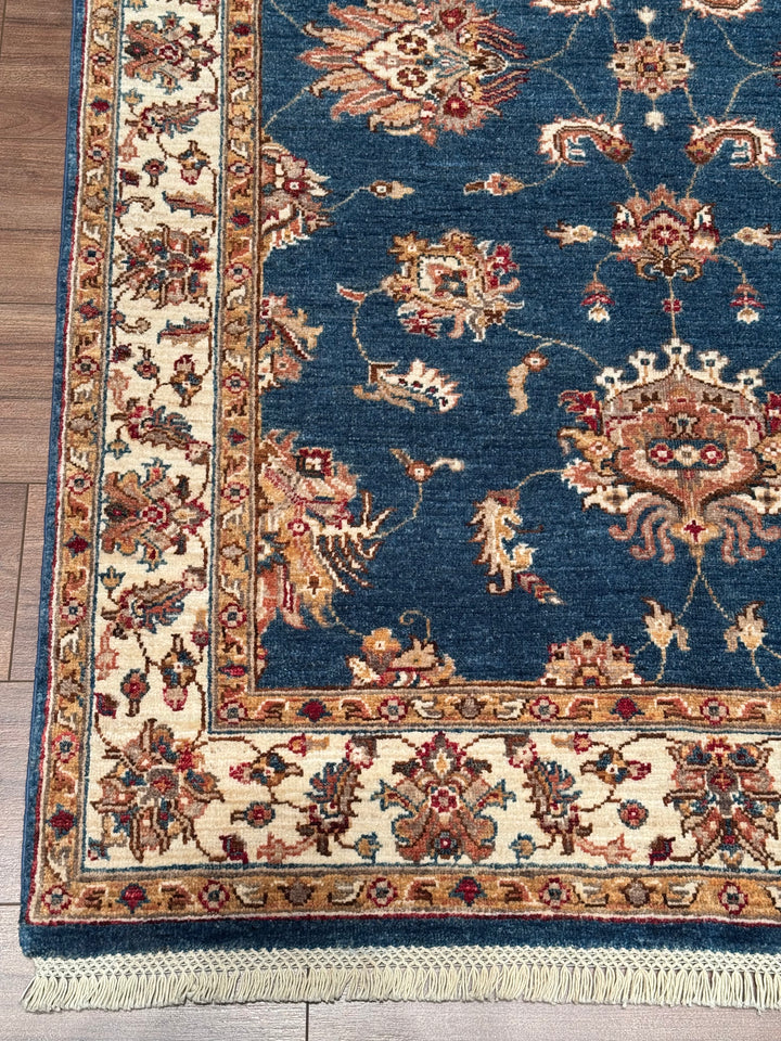Uşak Orijinal El Dokuması Mavi Krem Kök Boya Yün Halı 122x185 2.26 Metrekare - 4x6 ft