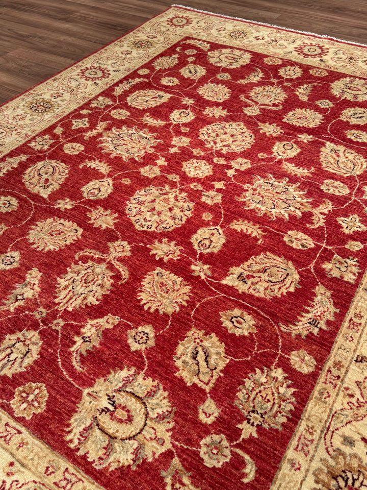 Uşak Orijinal El Dokuması Kırmızı Krem Kök Boya Yün Halı 171x233 3.98 Metrekare - 6x8 ft