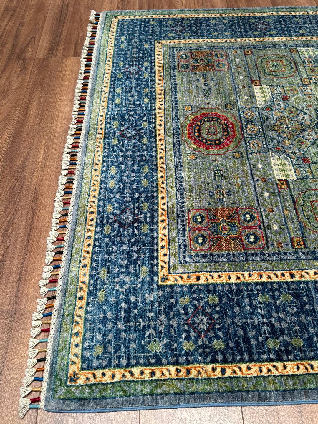 Memlük Orijinal El Dokuması Mavi Kök Boya Yün Halı 155x184 2.85 Metrekare - 4x6 ft