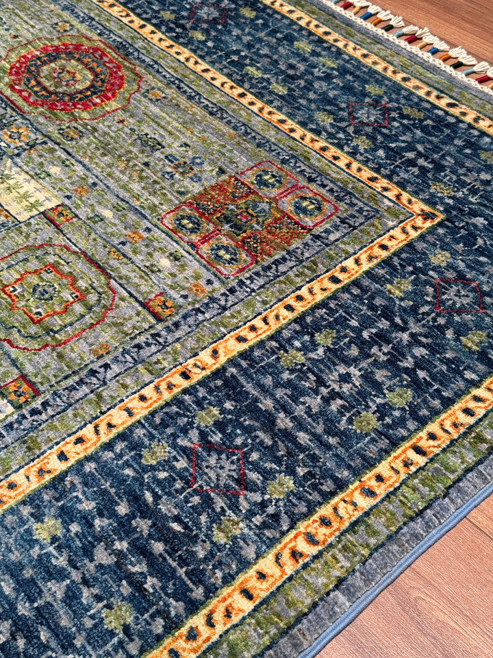 Memlük Orijinal El Dokuması Mavi Kök Boya Yün Halı 155x184 2.85 Metrekare - 4x6 ft