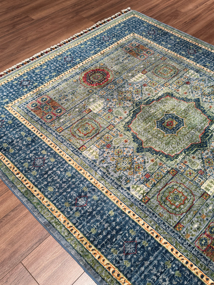 Memlük Orijinal El Dokuması Mavi Kök Boya Yün Halı 155x184 2.85 Metrekare - 4x6 ft