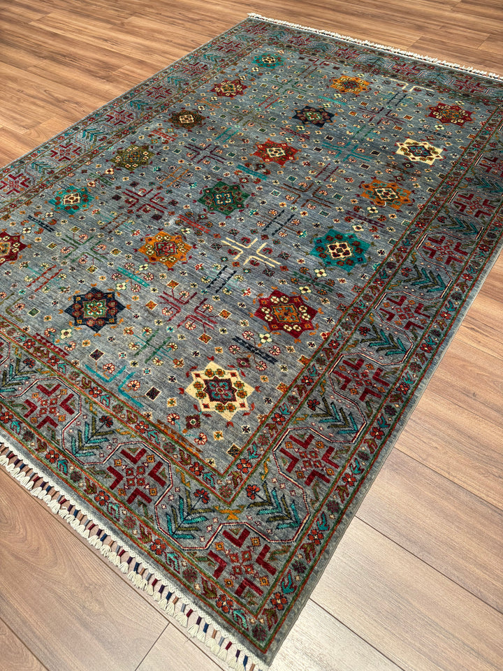 Veziri Original Hand-Woven Gray Vegetable Dyed Wool Carpet 175x237 4.15 Square Meters - 6x8 ft