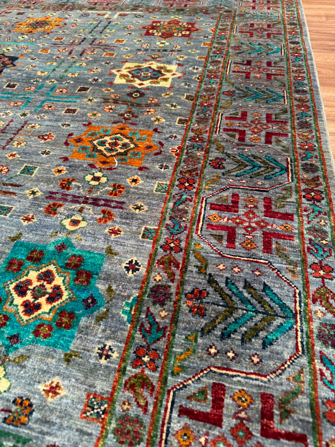 Veziri Original Hand-Woven Gray Vegetable Dyed Wool Carpet 175x237 4.15 Square Meters - 6x8 ft