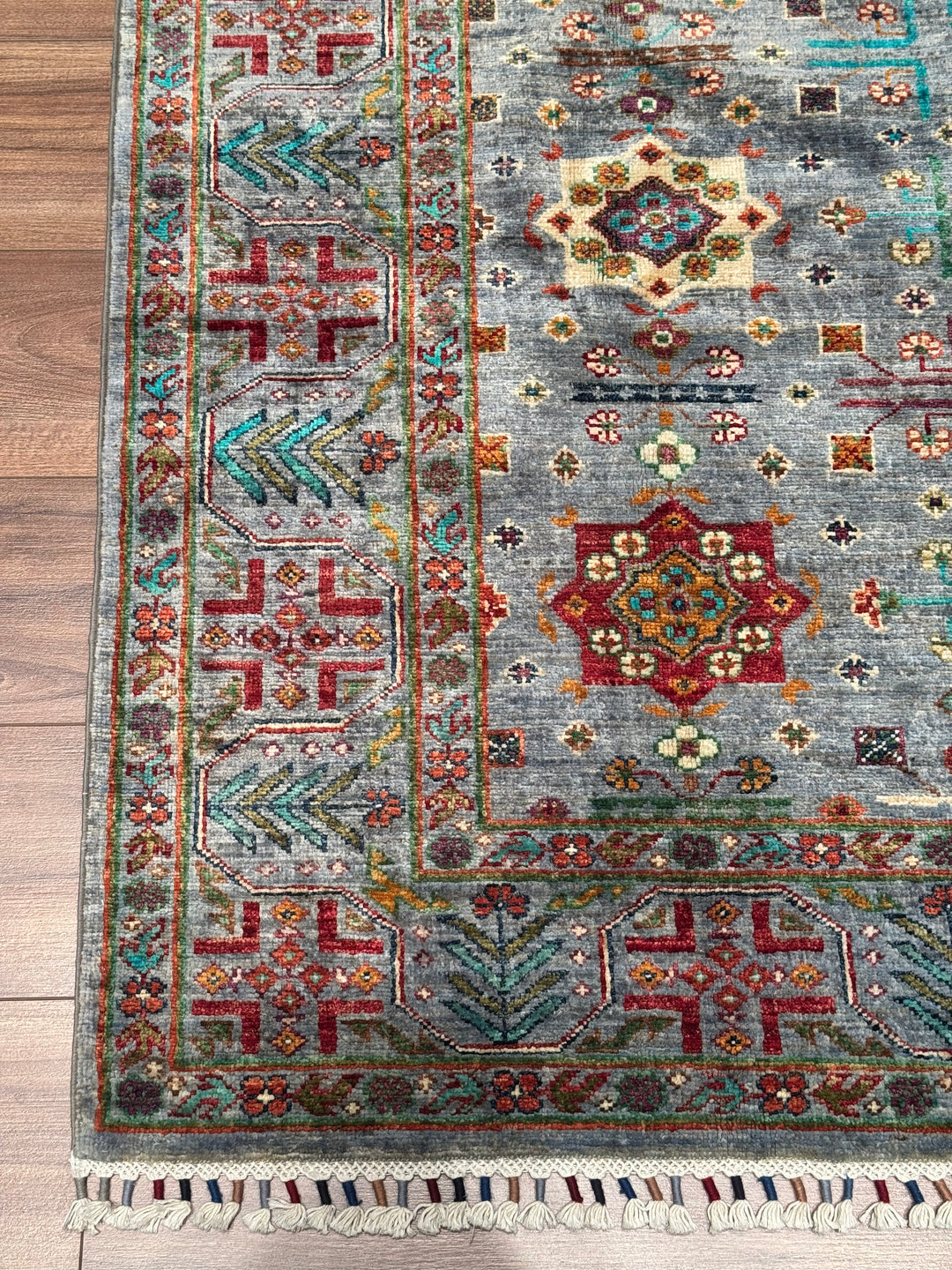 Veziri Original Hand-Woven Gray Vegetable Dyed Wool Carpet 175x237 4.15 Square Meters - 6x8 ft