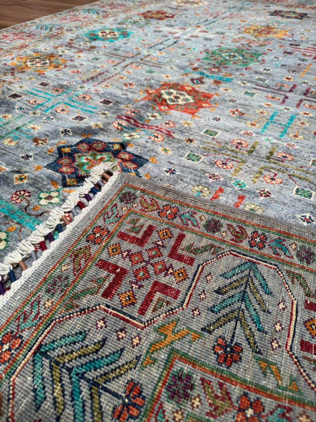 Veziri Original Hand-Woven Gray Vegetable Dyed Wool Carpet 175x237 4.15 Square Meters - 6x8 ft