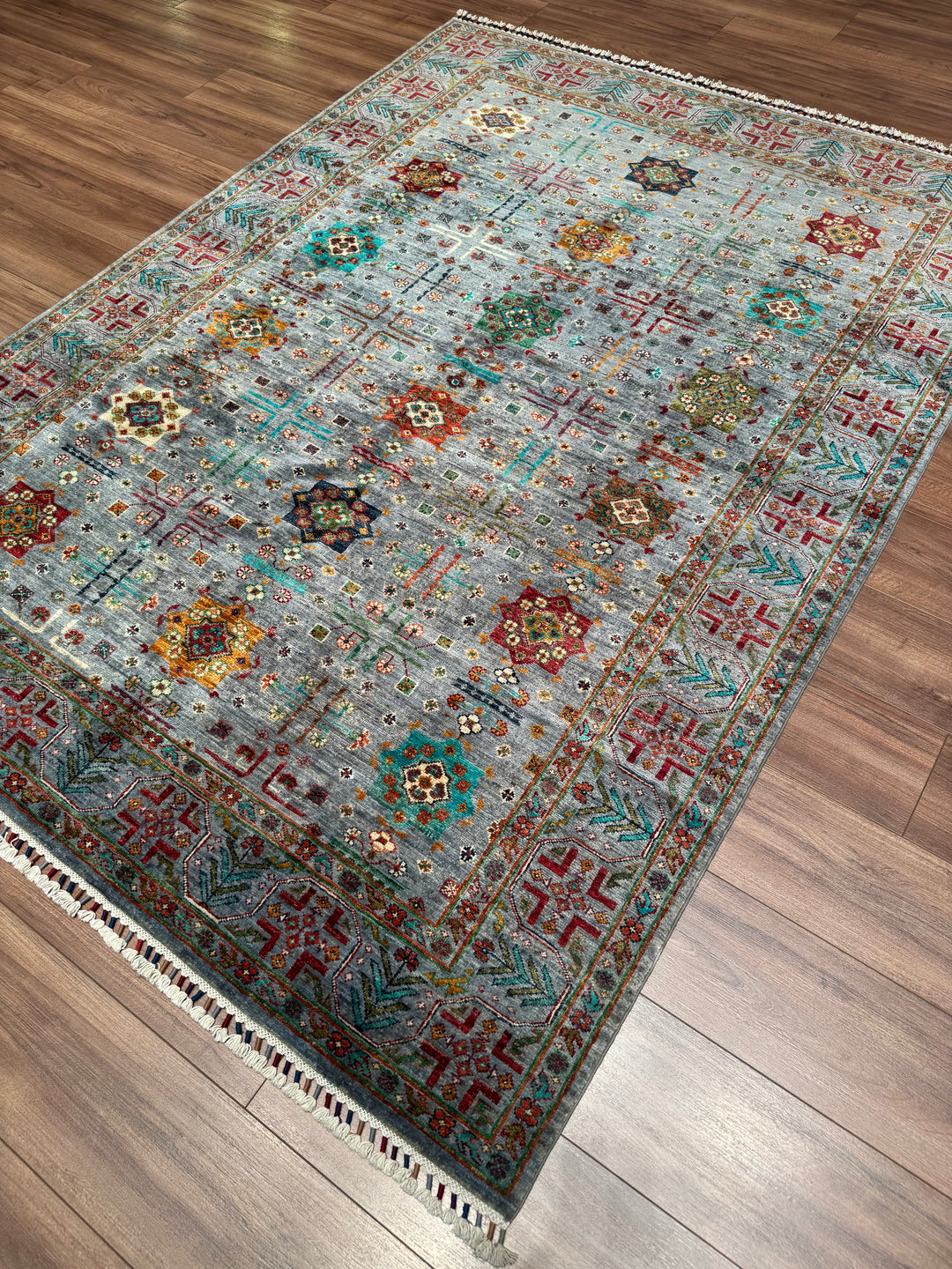 Veziri Original Hand-Woven Gray Vegetable Dyed Wool Carpet 175x237 4.15 Square Meters - 6x8 ft