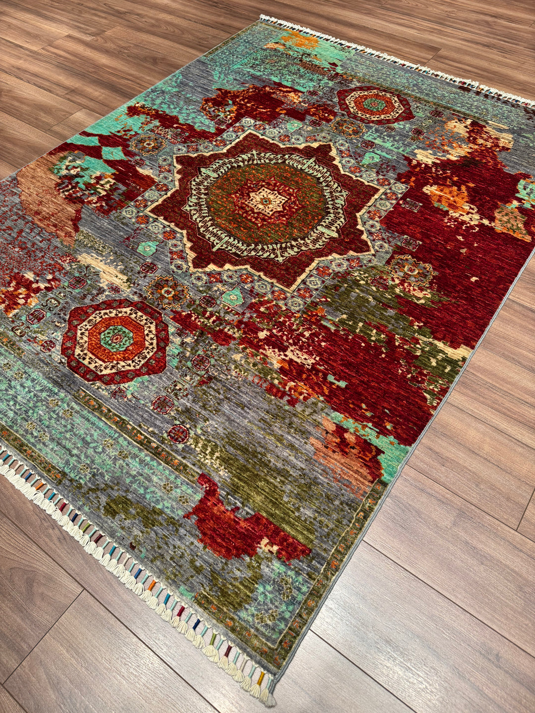 Kırık Memlük Orijinal El Dokuması Multi Kök Boya Yün Halı 152x198 3.01 Metrekare - 4x6 ft