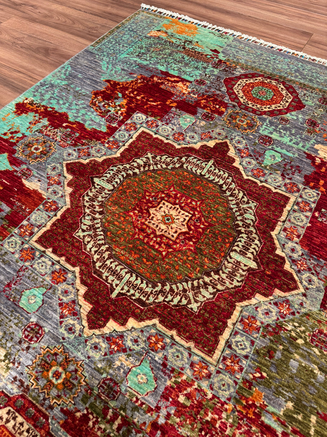 Kırık Memlük Orijinal El Dokuması Multi Kök Boya Yün Halı 152x198 3.01 Metrekare - 4x6 ft