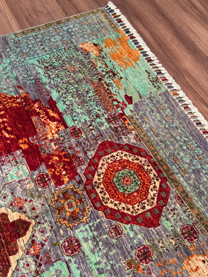 Kırık Memlük Orijinal El Dokuması Multi Kök Boya Yün Halı 152x198 3.01 Metrekare - 4x6 ft