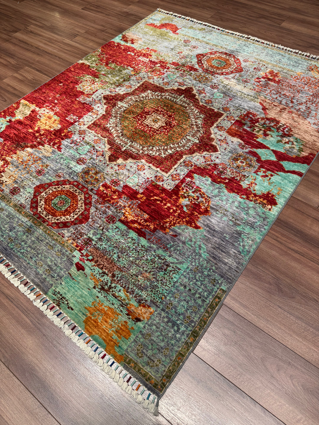 Kırık Memlük Orijinal El Dokuması Multi Kök Boya Yün Halı 152x198 3.01 Metrekare - 4x6 ft