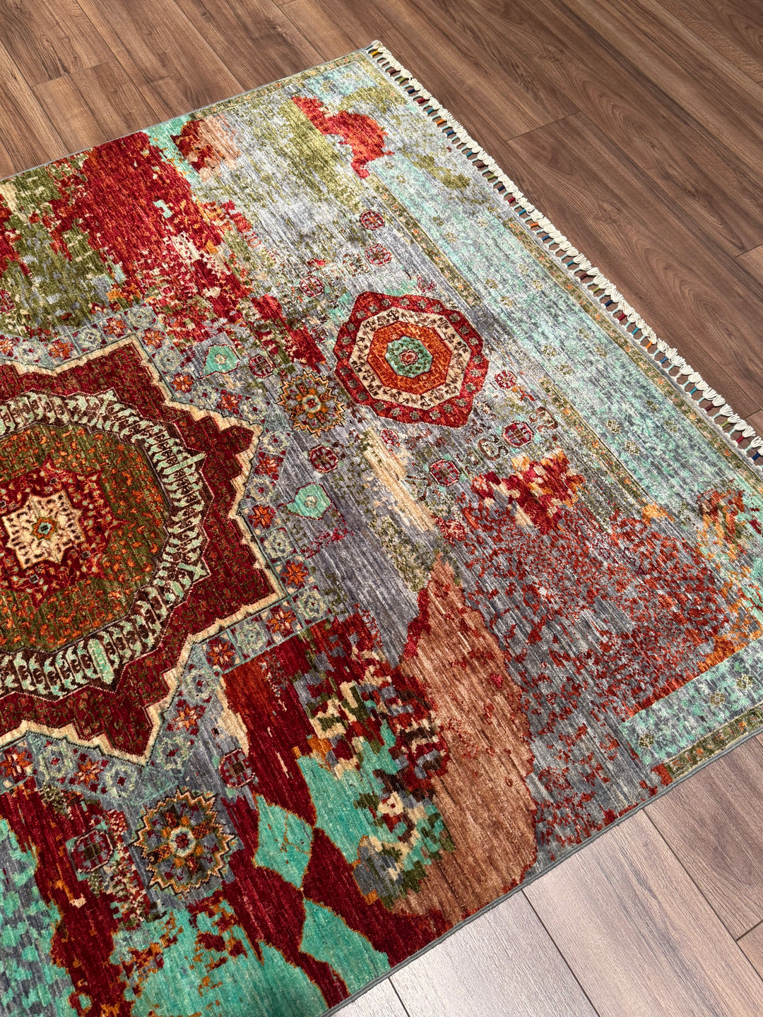 Kırık Memlük Orijinal El Dokuması Multi Kök Boya Yün Halı 152x198 3.01 Metrekare - 4x6 ft