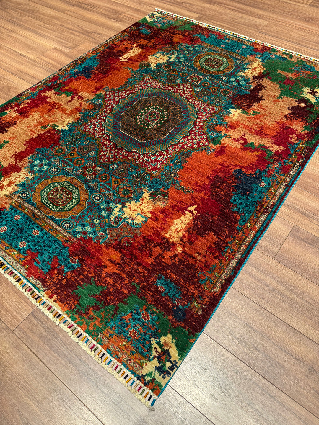 Kırık Memlük Orijinal El Dokuması Multi Kök Boya Yün Halı 156x203 3.17 Metrekare - 5x6 ft