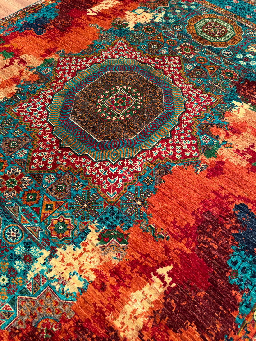 Kırık Memlük Orijinal El Dokuması Multi Kök Boya Yün Halı 156x203 3.17 Metrekare - 5x6 ft