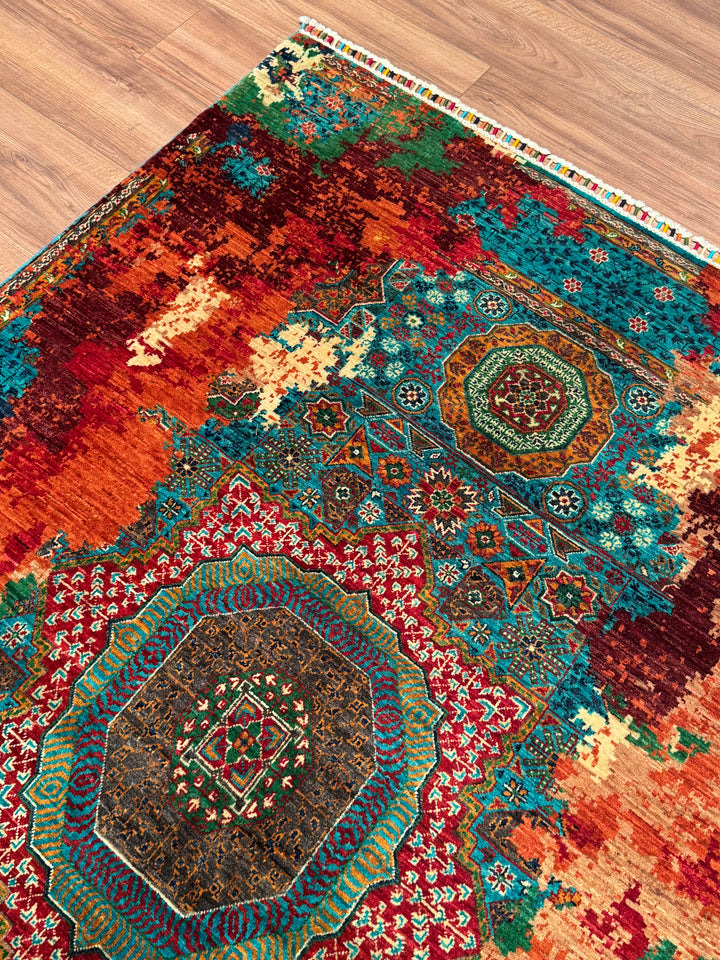 Kırık Memlük Orijinal El Dokuması Multi Kök Boya Yün Halı 156x203 3.17 Metrekare - 5x6 ft