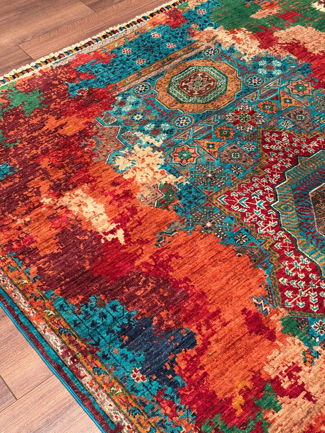 Kırık Memlük Orijinal El Dokuması Multi Kök Boya Yün Halı 156x203 3.17 Metrekare - 5x6 ft