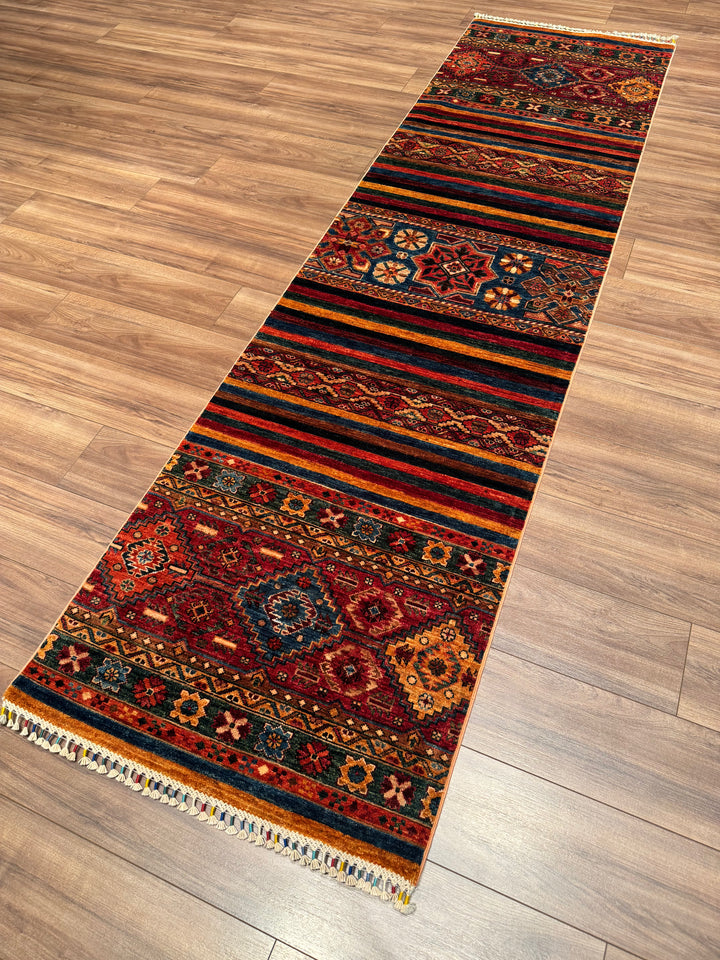 Khorjin Gabbe Desenli Orijinal El Dokuması Yolluk Multi Kök Boya Yün Halı 0.82x302 2.48 Metrekare - 3x10 ft