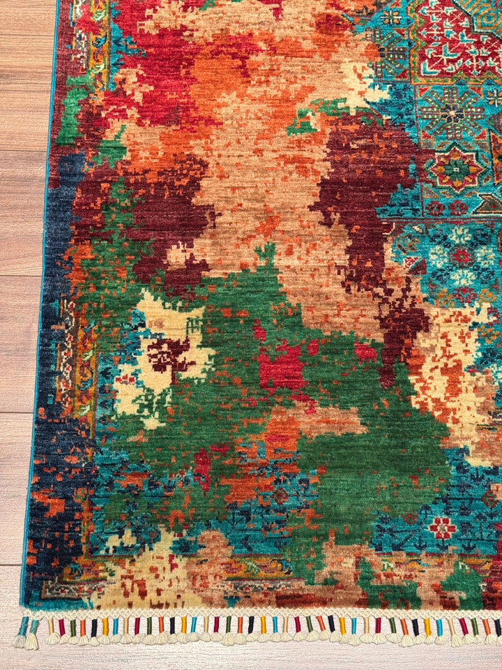 Kırık Memlük Orijinal El Dokuması Multi Kök Boya Yün Halı 156x203 3.17 Metrekare - 5x6 ft