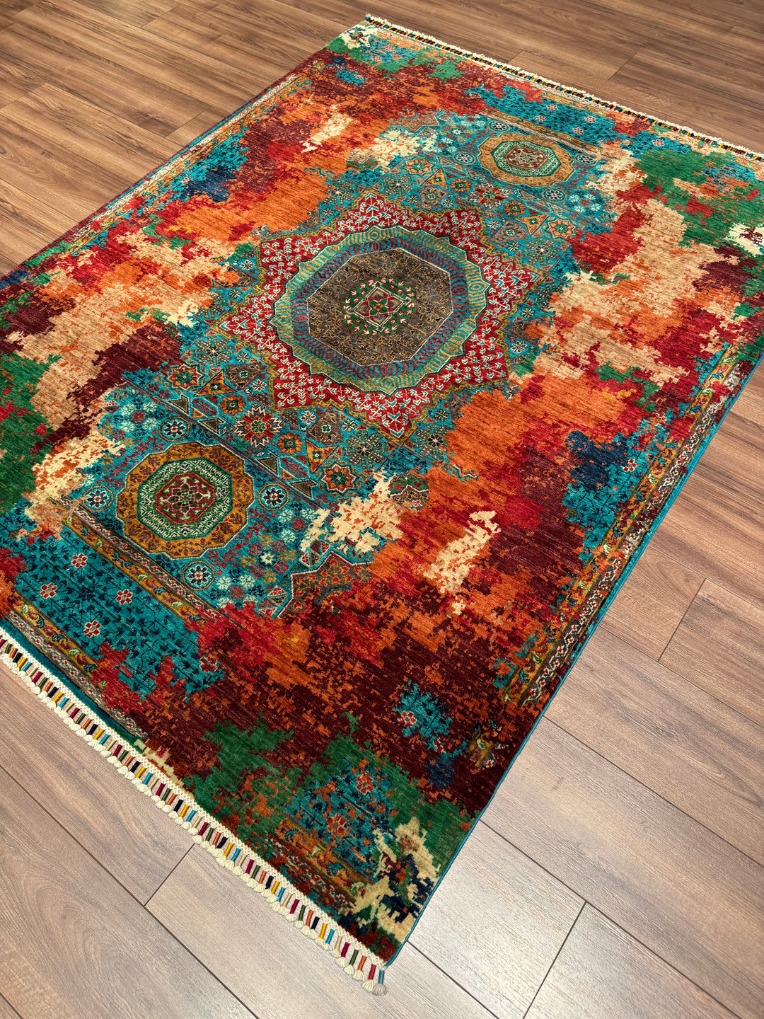 Kırık Memlük Orijinal El Dokuması Multi Kök Boya Yün Halı 156x203 3.17 Metrekare - 5x6 ft