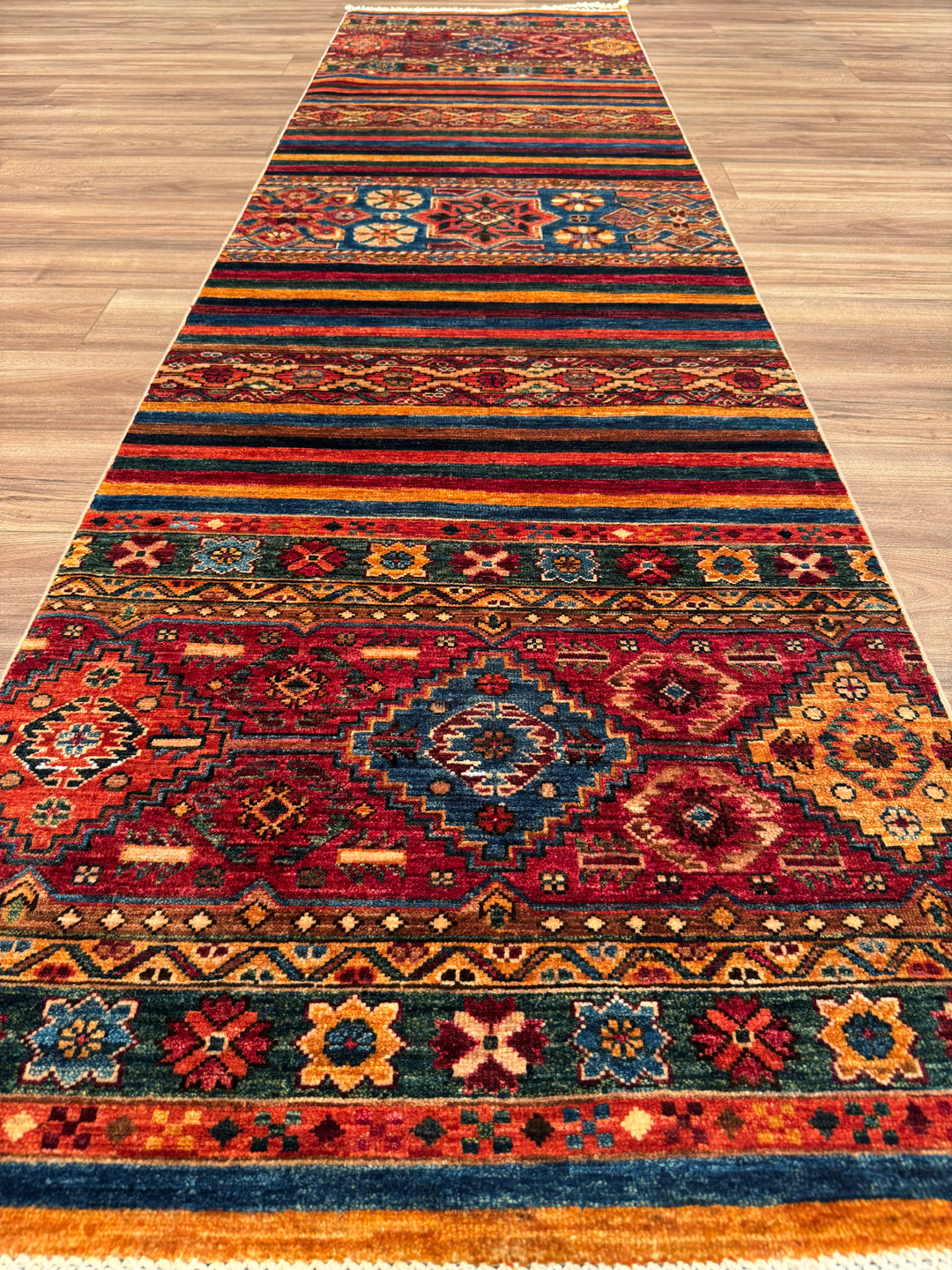 Khorjin Gabbe Desenli Orijinal El Dokuması Yolluk Multi Kök Boya Yün Halı 0.82x302 2.48 Metrekare - 3x10 ft