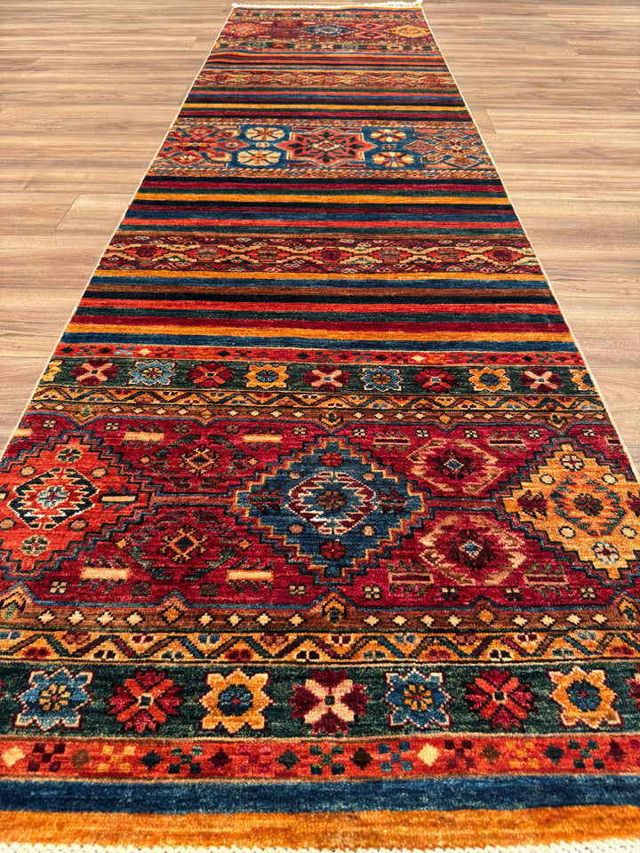 Khorjin Gabbe Desenli Orijinal El Dokuması Yolluk Multi Kök Boya Yün Halı 0.82x302 2.48 Metrekare - 3x10 ft