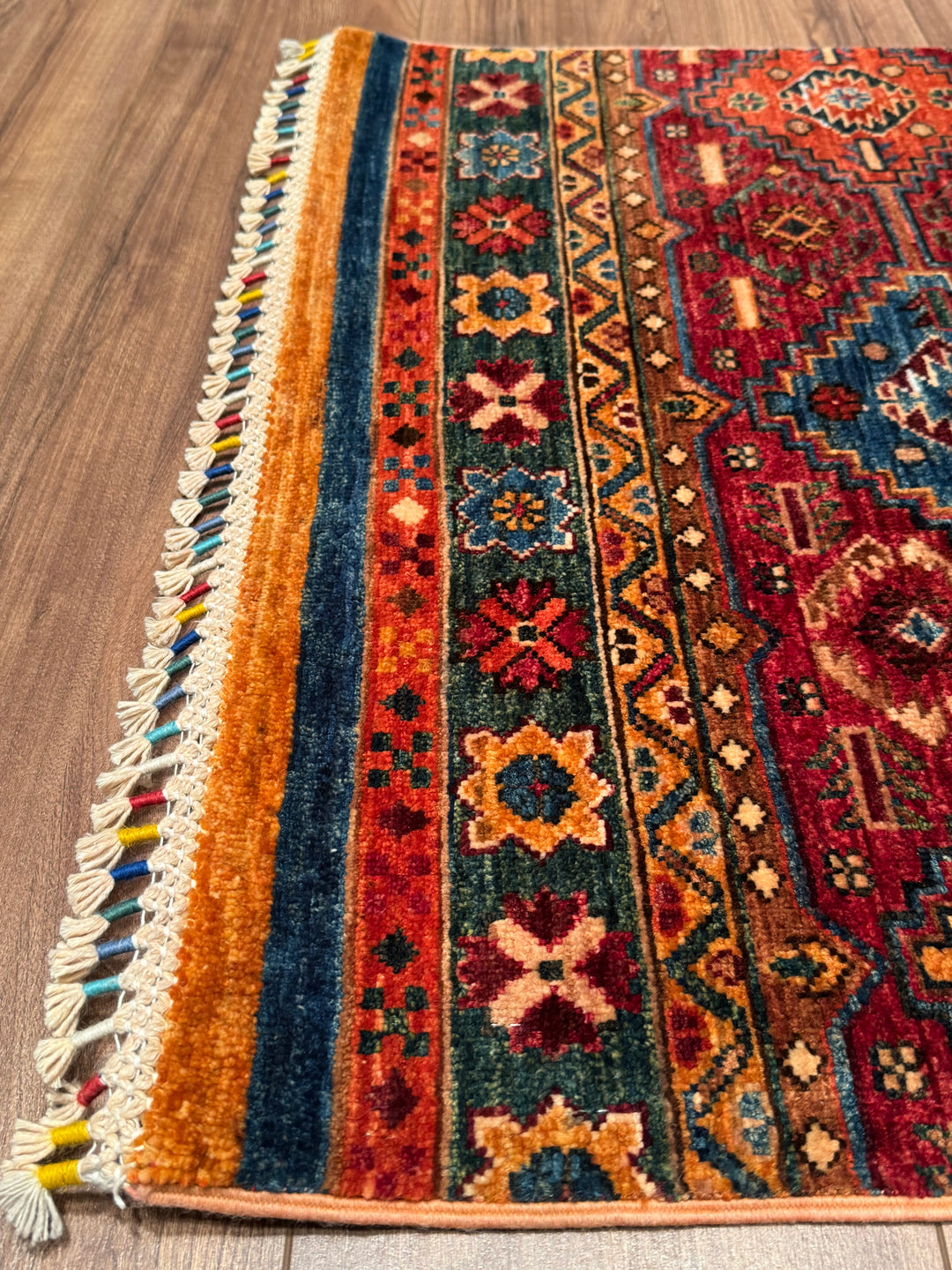 Khorjin Gabbe Desenli Orijinal El Dokuması Yolluk Multi Kök Boya Yün Halı 0.82x302 2.48 Metrekare - 3x10 ft