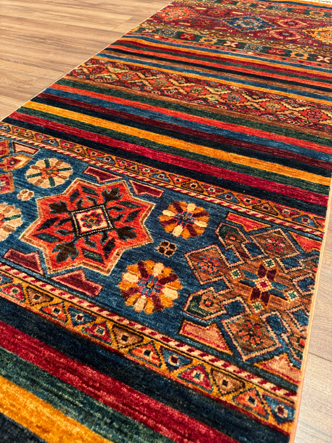 Khorjin Gabbe Desenli Orijinal El Dokuması Yolluk Multi Kök Boya Yün Halı 0.82x302 2.48 Metrekare - 3x10 ft