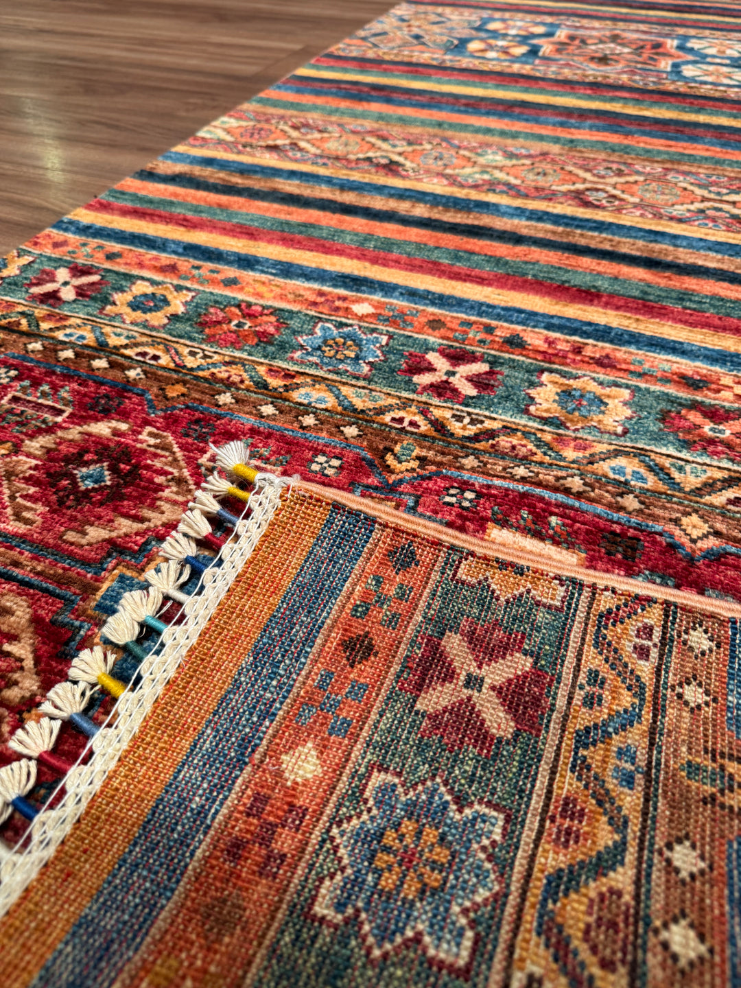 Khorjin Gabbe Desenli Orijinal El Dokuması Yolluk Multi Kök Boya Yün Halı 0.82x302 2.48 Metrekare - 3x10 ft