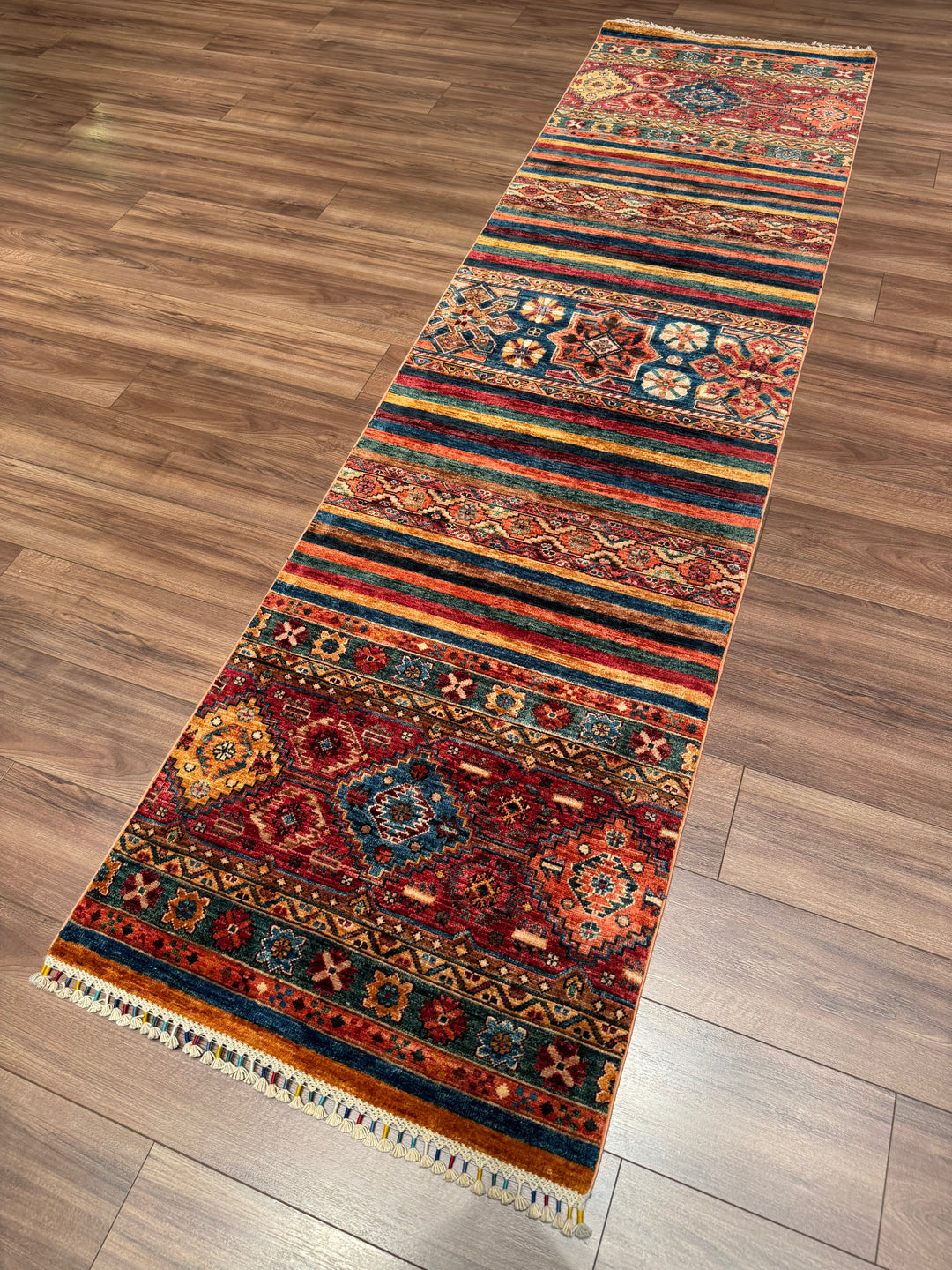 Khorjin Gabbe Desenli Orijinal El Dokuması Yolluk Multi Kök Boya Yün Halı 0.82x302 2.48 Metrekare - 3x10 ft