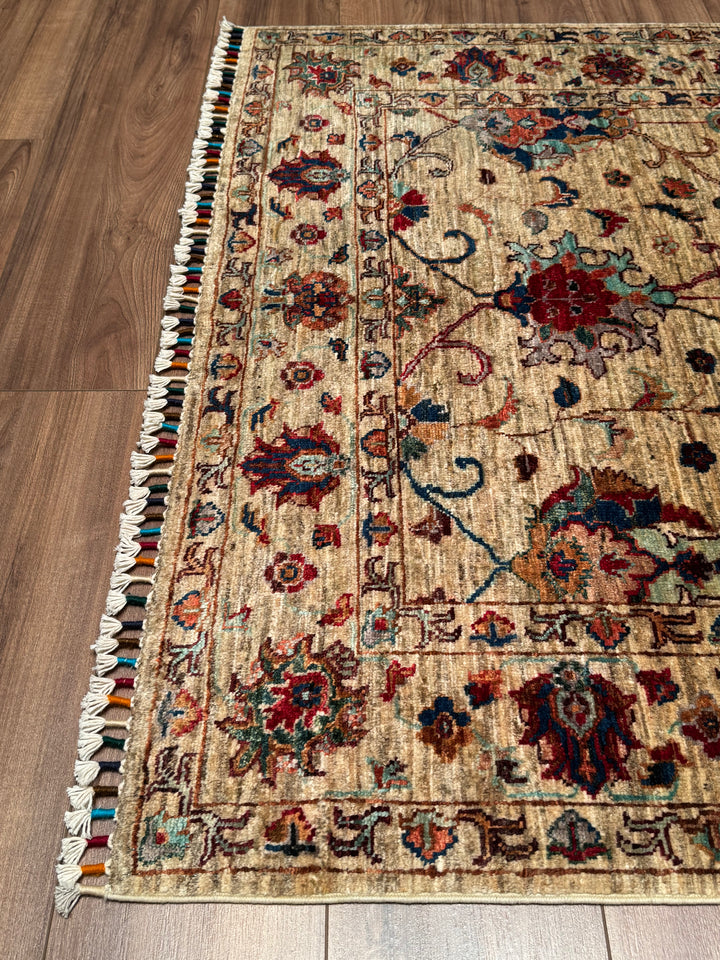 Sultani Binbirgece Orijinal El Dokuması Bej Kök Boya Yün Halı 127x190 2.41 Metrekare - 4x6 ft