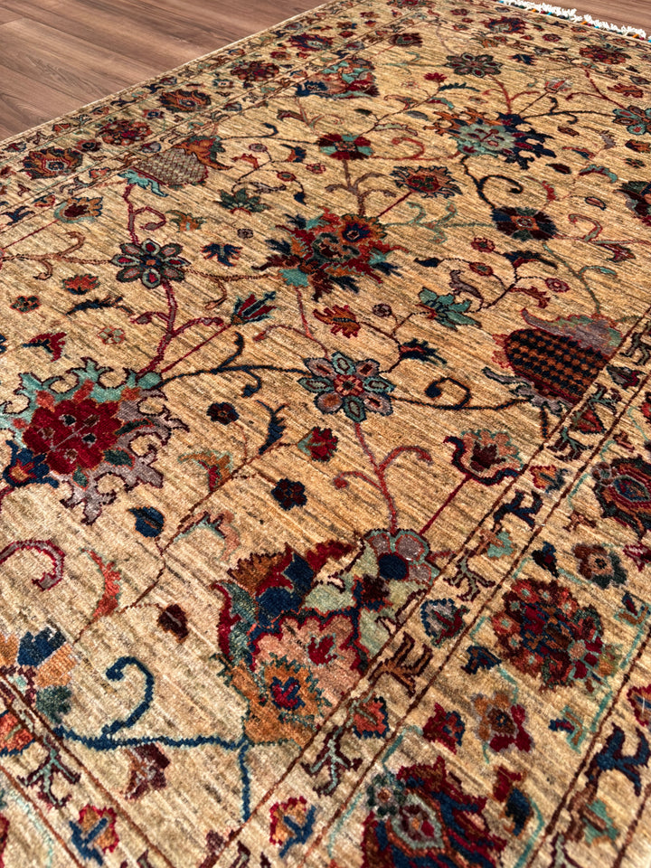 Sultani Binbirgece Orijinal El Dokuması Bej Kök Boya Yün Halı 127x190 2.41 Metrekare - 4x6 ft