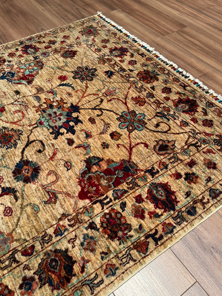 Sultani Binbirgece Orijinal El Dokuması Bej Kök Boya Yün Halı 127x190 2.41 Metrekare - 4x6 ft
