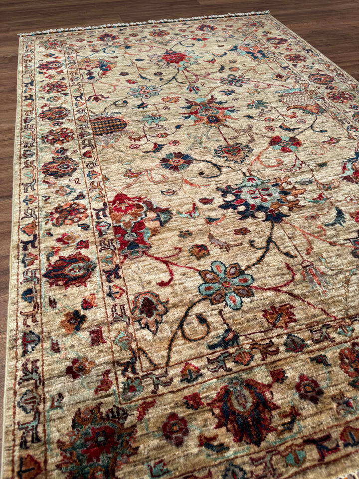 Sultani Binbirgece Orijinal El Dokuması Bej Kök Boya Yün Halı 127x190 2.41 Metrekare - 4x6 ft