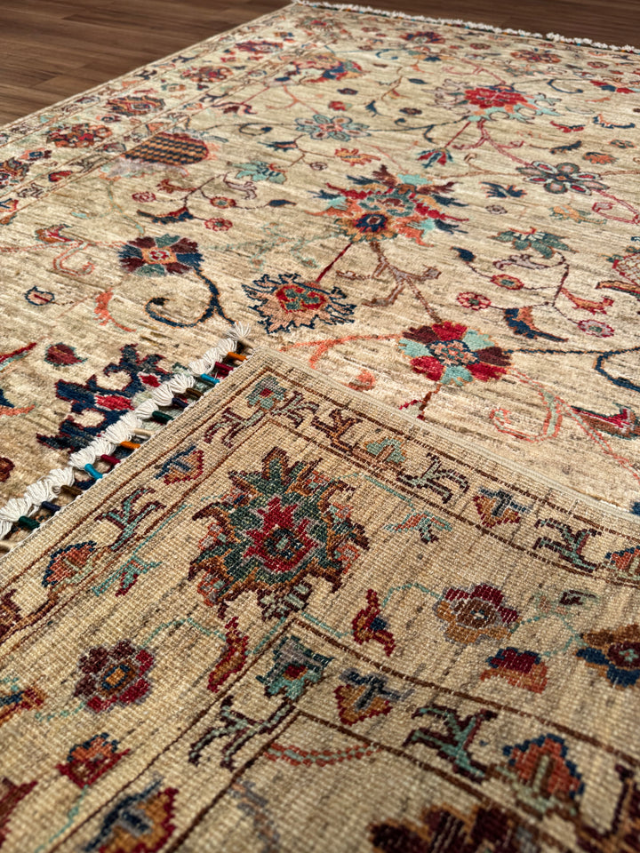 Sultani Binbirgece Orijinal El Dokuması Bej Kök Boya Yün Halı 127x190 2.41 Metrekare - 4x6 ft