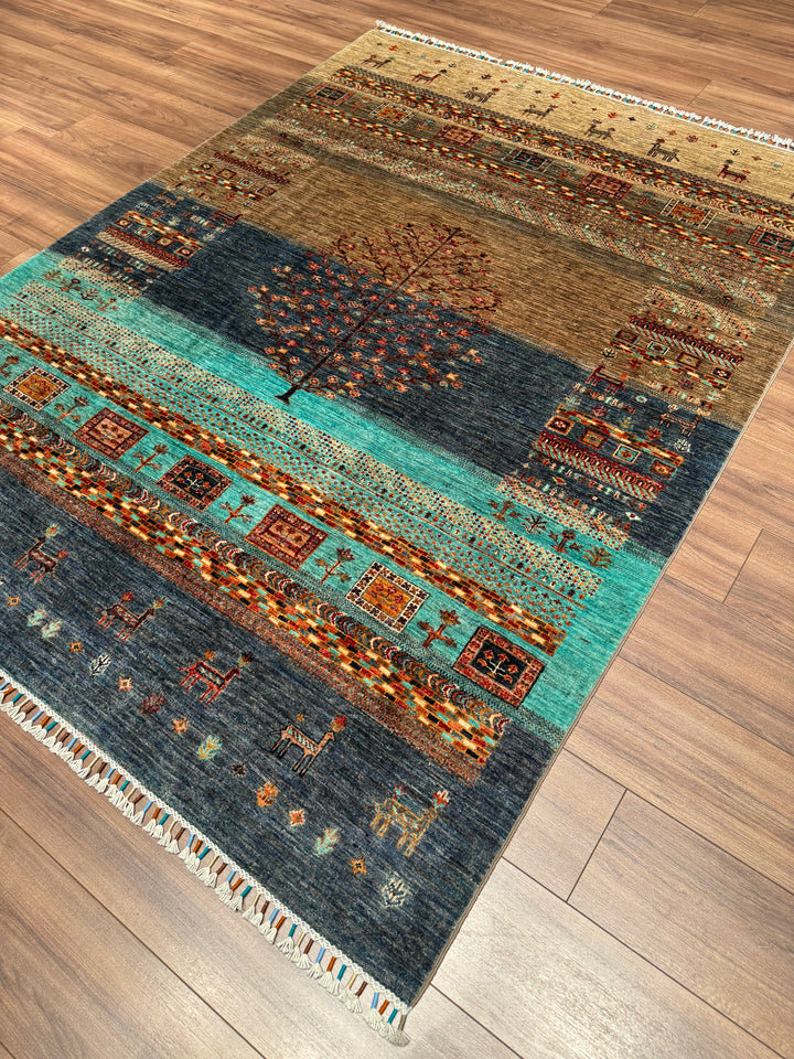 Khorjin Hayat Ağacı Orijinal El Dokuması Multi Kök Boya Yün Halı 172x226 3.89 Metrekare - 5x8 ft