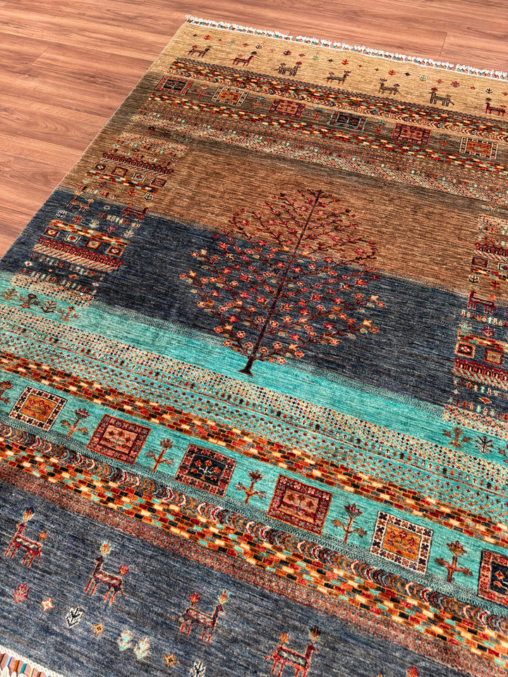 Khorjin Hayat Ağacı Orijinal El Dokuması Multi Kök Boya Yün Halı 172x226 3.89 Metrekare - 5x8 ft