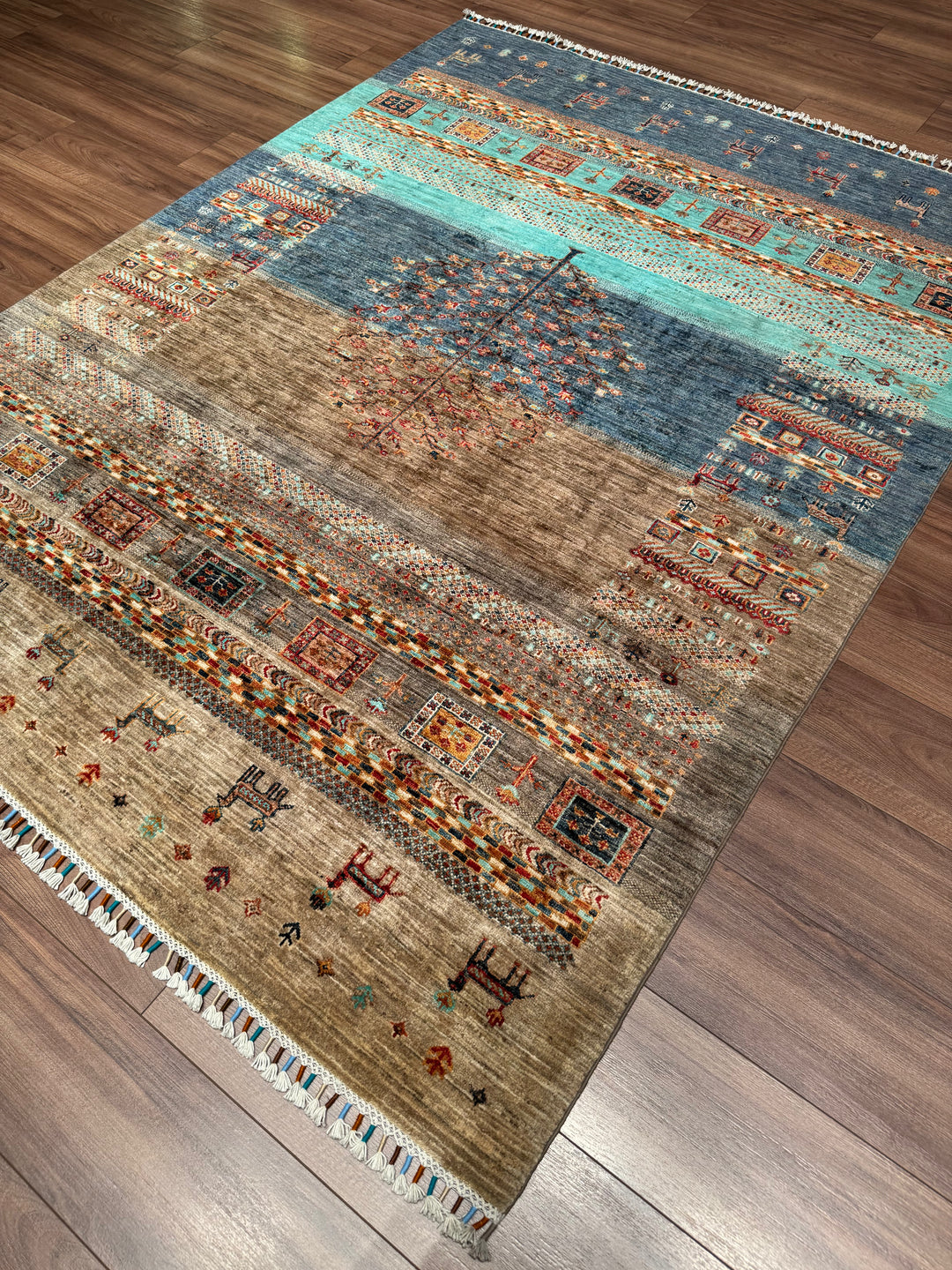 Khorjin Hayat Ağacı Orijinal El Dokuması Multi Kök Boya Yün Halı 172x226 3.89 Metrekare - 5x8 ft