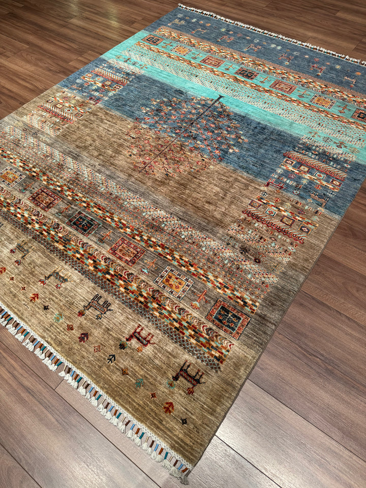 Khorjin Hayat Ağacı Orijinal El Dokuması Multi Kök Boya Yün Halı 172x226 3.89 Metrekare - 5x8 ft