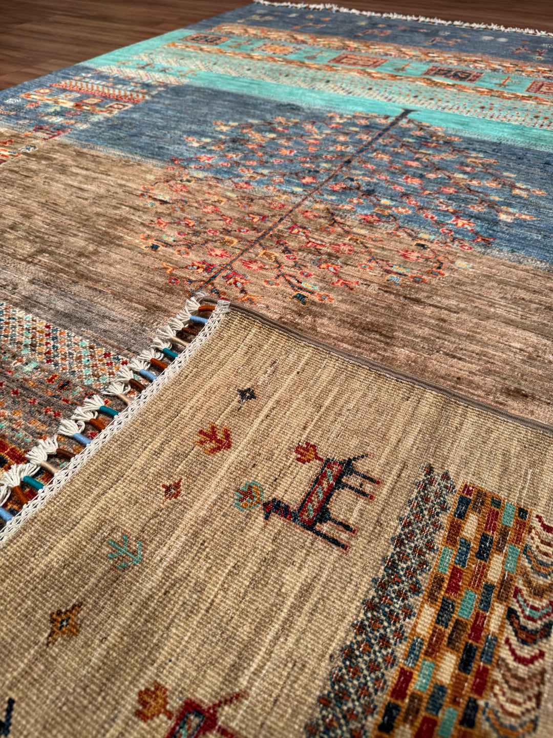 Khorjin Hayat Ağacı Orijinal El Dokuması Multi Kök Boya Yün Halı 172x226 3.89 Metrekare - 5x8 ft