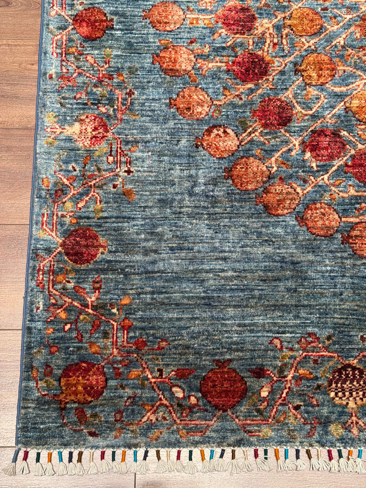 Nar Ağacı Orijinal El Dokuması Mavi Kök Boya Yün Halı 154x209 3.22 Metrekare - 5x7 ft