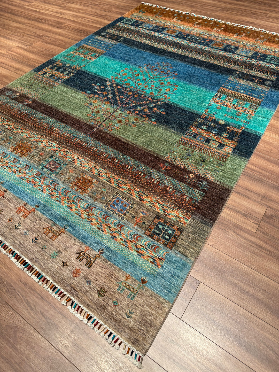 Khorjin Hayat Ağacı Orijinal El Dokuması Multi Kök Boya Yün Halı 207x308 6.38 Metrekare - 7x10 ft