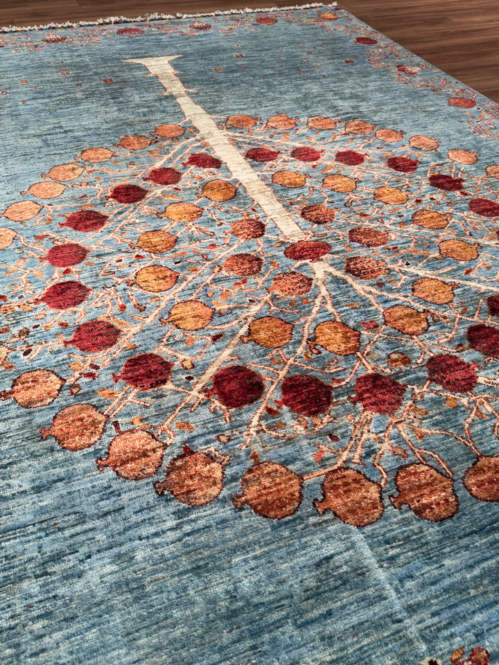 Nar Ağacı Orijinal El Dokuması Mavi Kök Boya Yün Halı 171x242 4.14 Metrekare - 5x8 ft