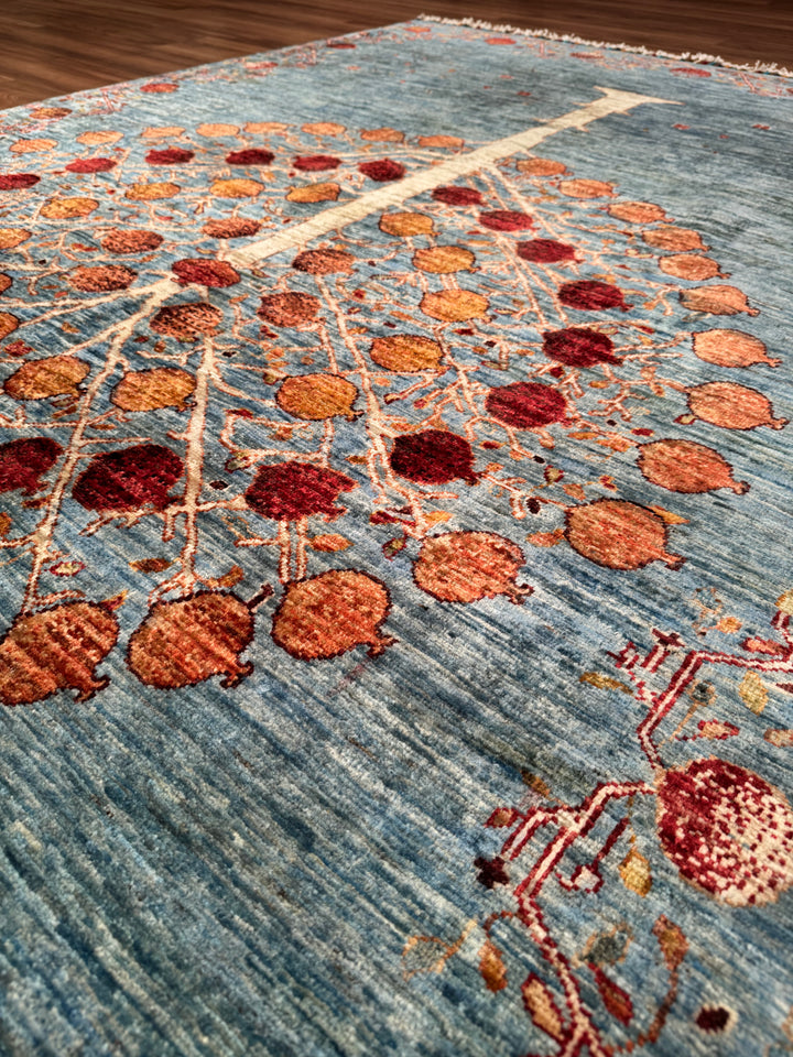 Nar Ağacı Orijinal El Dokuması Mavi Kök Boya Yün Halı 171x242 4.14 Metrekare - 5x8 ft
