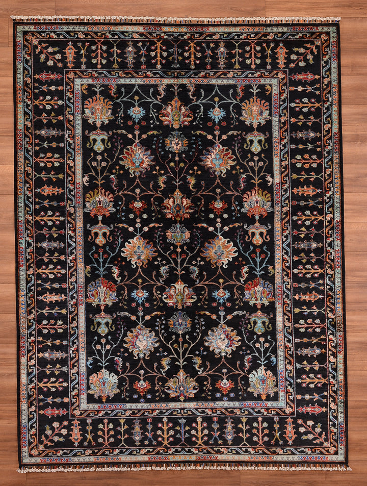 Sultani Binbirgece Original Hand Woven Black Vegetable Dyed Wool Carpet 213x286 6.09 Square Meters - 7x10 ft