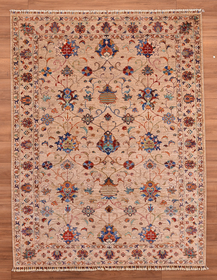 Sultani Binbirgece Orjinal El Dokuması Bej Kök Boya Yün Halı 179x232 4.15 Metrekare - 6x7 ft